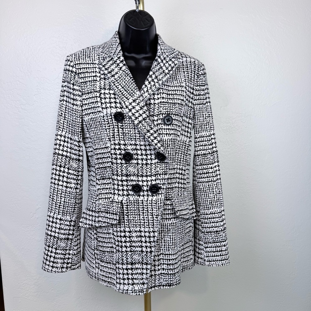 VINTAGE Dorothee Schumacher Raw Edge Houndstooth‎ Gingham Blazer/Black & White/M